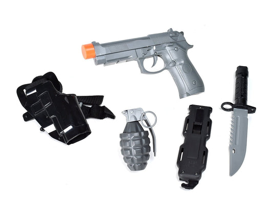 Commando Toy Play Set 5 Piece Military Toys for Kids Cowboy Sheriff Blaster with Holster and Adjustable Belt Role Play Dress Up Halloween Costume Accessories
